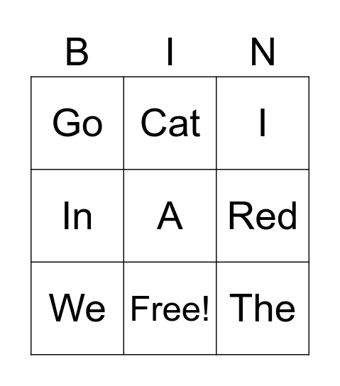 Sight Words 1 Bingo Card