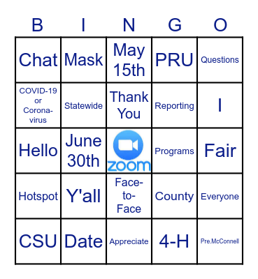 Zoom Virtual Meeting Bingo Card