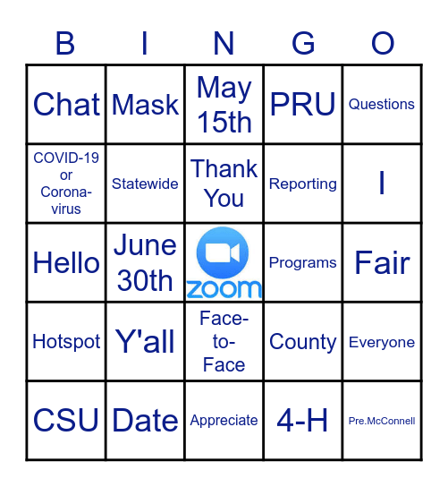 Zoom Virtual Meeting Bingo Card