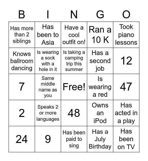 Coworker Bingo Card