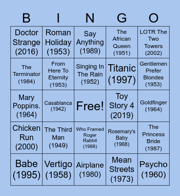 Block Buster Movies Bingo Card