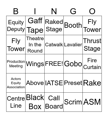 Tech Theatre Bingo Card