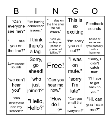 Delta Conference Call Bingo Card