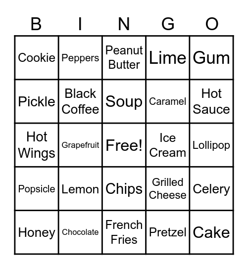 Taste Words Bingo Card