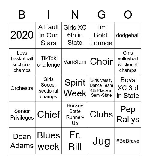 Brebeuf Jesuit Bingo Card