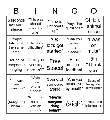 Conference Call Bingo Card