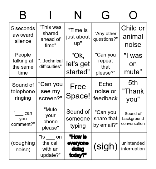 Conference Call Bingo Card