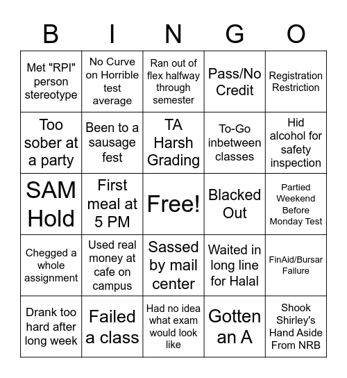 RPI bingo Card
