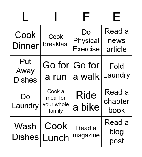 Life Skills Bing Bingo Card