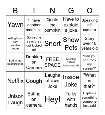 Zoom Family Bingo Card