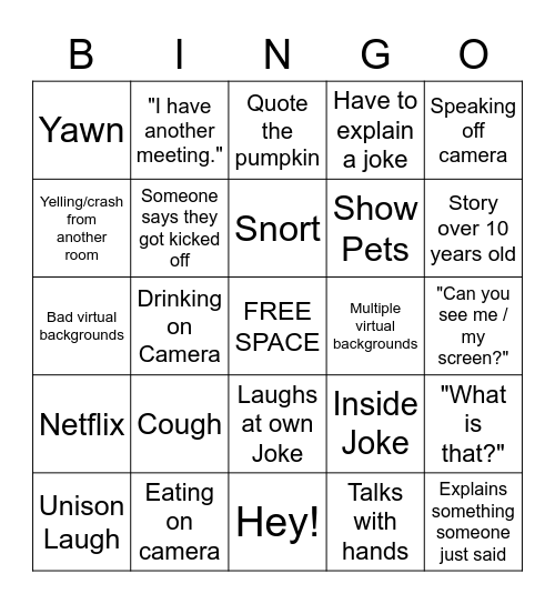 Zoom Family Bingo Card