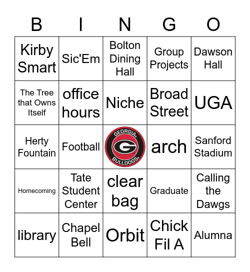 University of Georgia Bingo Card