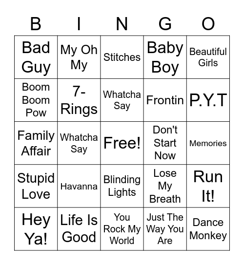 Music Bingo Card