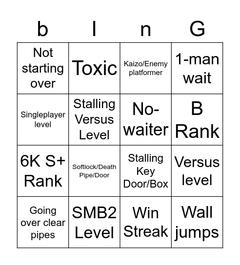 Versus 2 Bingo Card