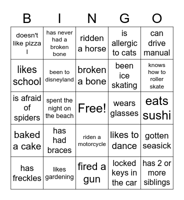 Never Have I Ever Bingo Card