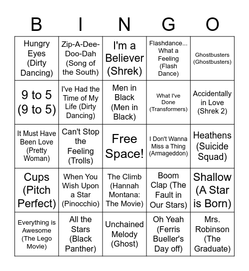 Movie Soundtrack Bingo Card