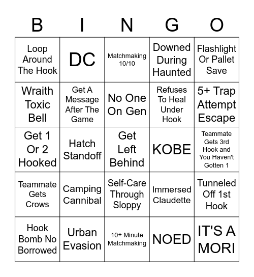 DBD Bingo Card