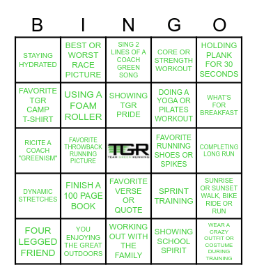 TEAM GREEN RUNNING Bingo Card