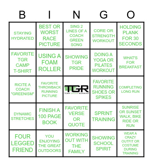 TEAM GREEN RUNNING Bingo Card