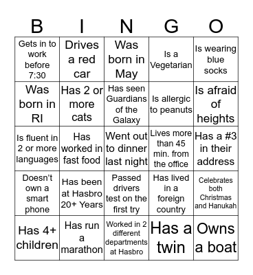 "FUN"-ANCE BINGO Card