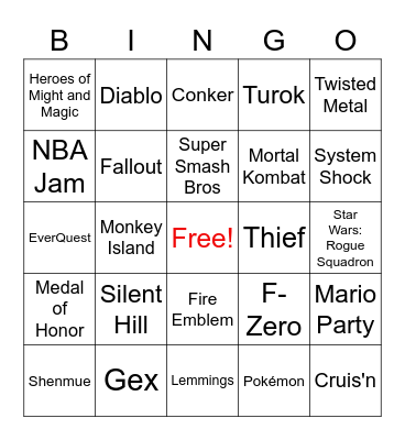 90's Bingo! (Video Games) Bingo Card