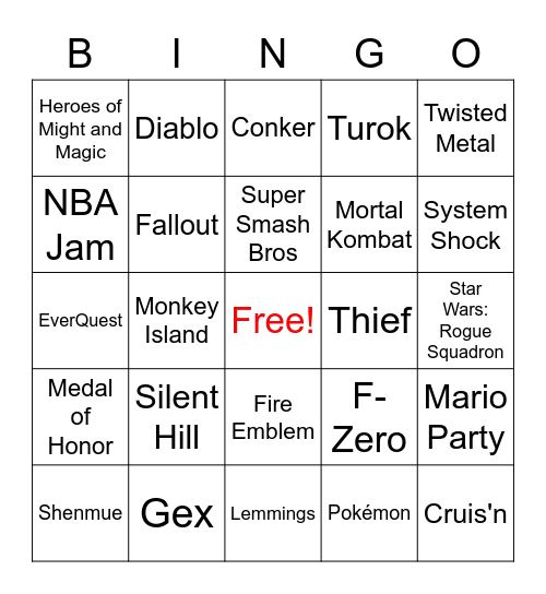 90's Bingo! (Video Games) Bingo Card