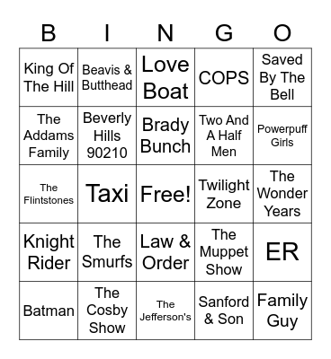 TV Theme Songs Bingo Card