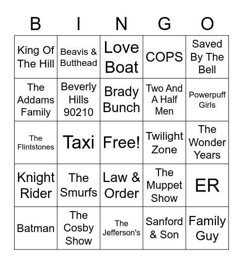 TV Theme Songs Bingo Card