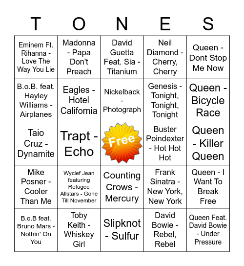 Game Of Tones 4-27-20 Game 4 Bingo Card