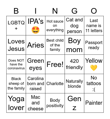 Jacquelines Bingo Card