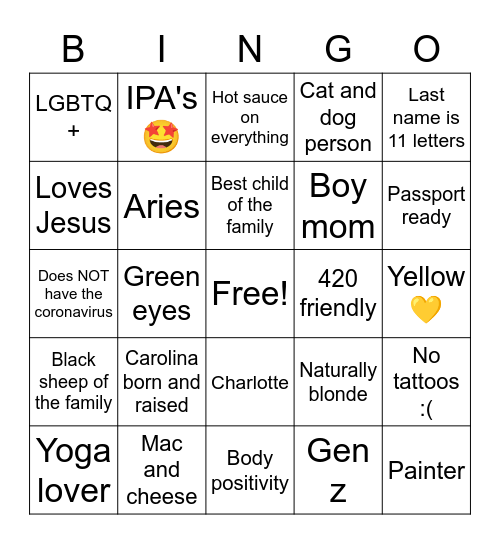 Jacquelines Bingo Card
