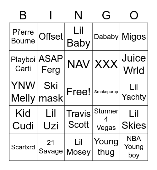 Rappers Bingo Card