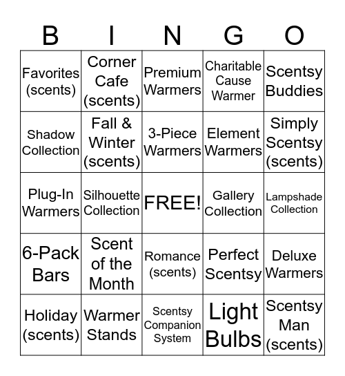 SCENTSY Bingo Card