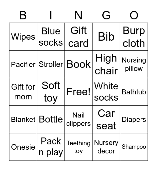 Baby Gift Bingo Card