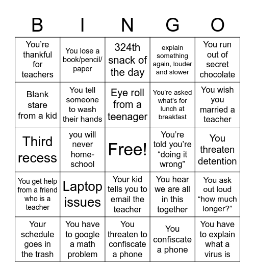 Quarantine Bingo Card