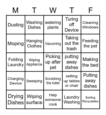 Chore BINGO Card