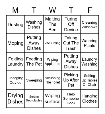 Chore BINGO Card