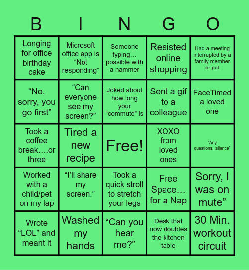 WFH Bingo Card