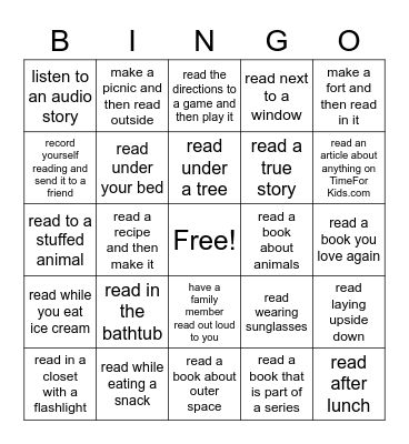 R  e  a  d  i  n  g Bingo Card