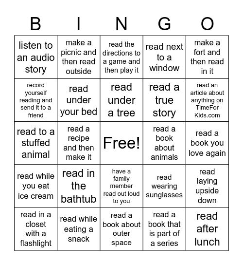 R  e  a  d  i  n  g Bingo Card