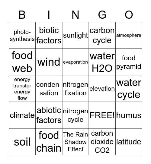 Chapter 3  The Nonliving Environment Bingo Card