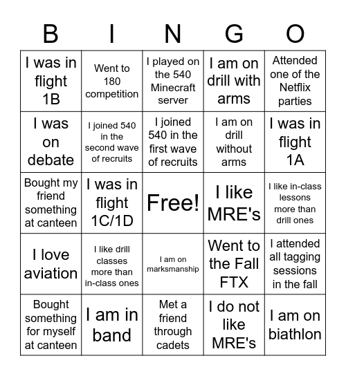 Level 1 Bingo Card