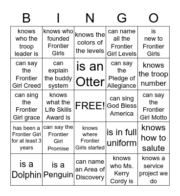 MY TROOP    find a girl who.... Bingo Card
