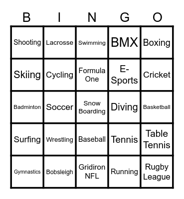 Round 1: Sports Bingo Card