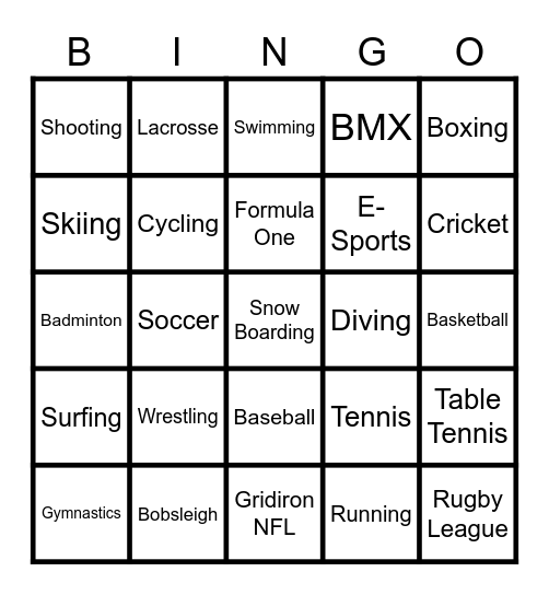 Round 1: Sports Bingo Card