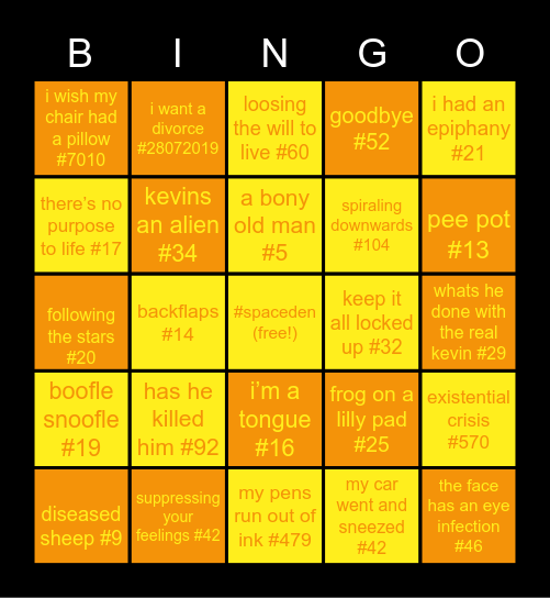 SPACE DEN Bingo Card