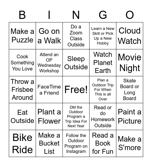 Outdoor Program Bingo Card