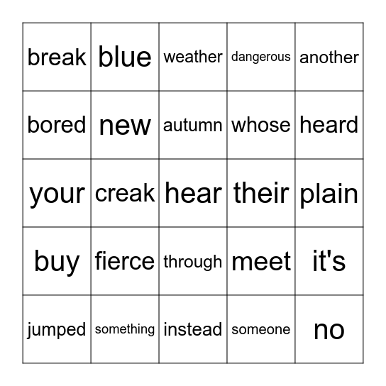 WORD BINGO CARD 2 Bingo Card