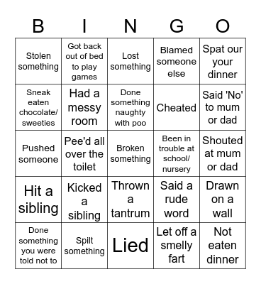 Naughtiest Cousin Bingo Card