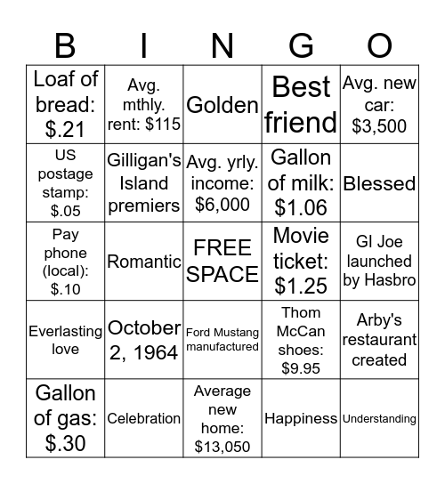 50th Anniversary & Fun Facts Bingo Card